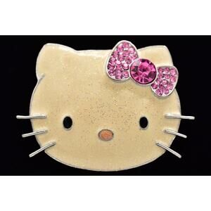 Sanrio Vintage Hello Kitty Pin Brooch Pink Crystal Glitter Enamel Signed BinBP